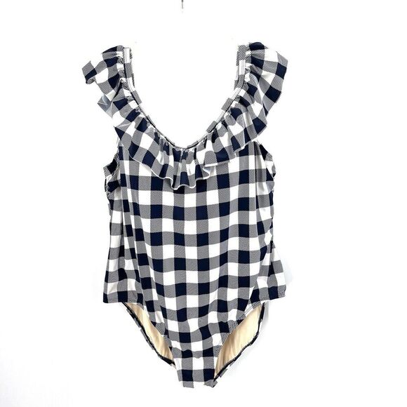 G.I.L.I. Got it Love It Navy Blue & White Checked One Piece Swim Suit - Picture 1 of 5